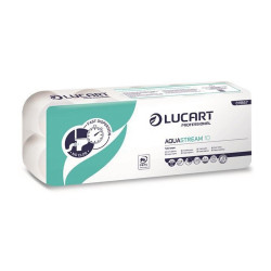 Toalettpapír 2 rétegű kistekercses átmérő: 9,5 cm 200 lap/tekercs 10 tekercs/csomag Aquastream 10 Lucart_811B67J fehér Toalettpapírok Lucart