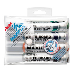 Táblamarker készlet, 2,5mm, kerek hegyű, Pentel Maxiflo, 4 klf. szín Táblamarker PENTEL
