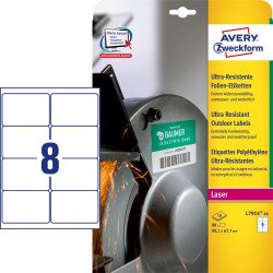 Etikett címke, 99,1 x67,7mm, ultra ellenálló 8 címke/ív, 10 ív/doboz, Avery fehér Etikett - címke Avery