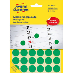 Etikett címke, o18mm, jelölésre, 24 címke/ív, 44 ív/doboz, Avery zöld Etikett - címke Avery