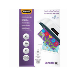 Lamináló fólia, A3, 80 mikron, fényes, 100 db/doboz, Fellowes® Kötészeti kellék Fellowes