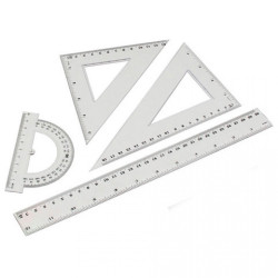 Vonalzókészlet, 30cm, vonalzó, szögmérő, 45° és 60° háromszög vonalzók 4 db/csom Vonalzó, szögmérő Egyéb
