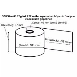 Hőpapír 57mm széles, 232fm hosszú, cséve 40mm, BPA mentes nyomatlan, ENVIPCO MOHU visszaváltó gépekhez Hőpapír Egyéb