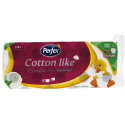 Toalettpapír 3 rétegű kistekercses 100% cellulóz 10 tekercs/csomag Cotton Like Comfort Line Natural Boni Perfex fehér Toalettpapírok Perfex