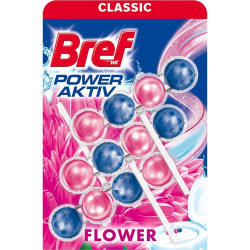 WC illatosító golyós 3 x 50 g Bref Power Aktiv Fresh Flower Toalett tisztító, WC illatosító Bref