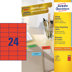 Etikett címke, 70 x37mm, univerzális, 24 címke/ív, 100 ív/doboz, Avery piros Etikett - címke Avery