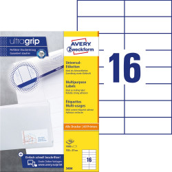 Etikett címke, 105 x37mm, univerzális, 16 címke/ív, 100 ív/doboz, Avery fehér Etikett - címke Avery