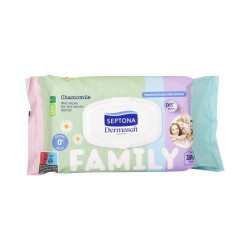 Nedves törlőkendő 100 lap/csomag kupakos Septona Family kamillás Nedves törlőkendők Bella