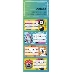 Füzetcímke 12db-os, Vicces szörnyek, vegyes minták, Nebulo Füzetcímke Nebulo