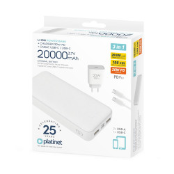 Powerbank szett 20000 mAh +20W PD töltő Platinet fehér Powerbank Platinet
