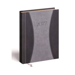 Zsebnaptár álló Prémium B/6, heti krémszínű lapokkal szürke Realsystem 2027. Zsebnaptár Realsystem