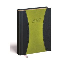 Zsebnaptár álló Prémium B/6, heti krémszínű lapokkal zöld Realsystem 2027. Zsebnaptár Realsystem