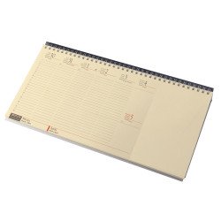 Asztali naptár 320mmx155mm, krémszínű lapokkal blokktömbös fekvő kék műbörrel borított tartóval Realsystem 2027. Asztali naptár Realsystem