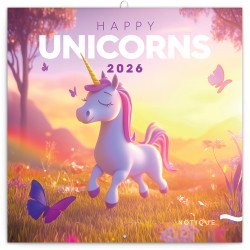 Falinaptár képes lemeznaptár 300x300mm, Happy Unicorns Realsystem 2026. Falinaptár Realsystem