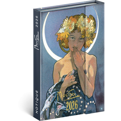 Határidőnapló mágnessel záródó, krémszínű lapokkal Alphonse Mucha 110×160 mm, Presco Határidőnapló mágnessel záródó, krémszínű lapokkal Alphonse Mucha 110×160 mm, Presco