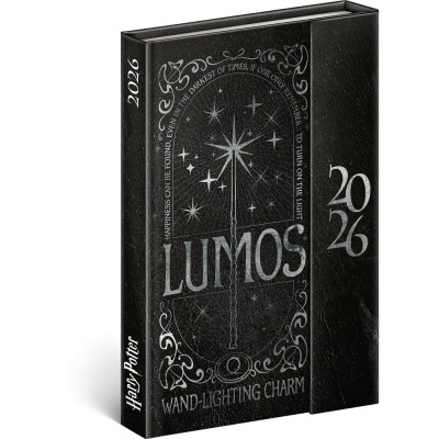 Határidőnapló mágnessel záródó, krémszínű lapokkal Harry Potter-Lumos 110×160 mm, Presco