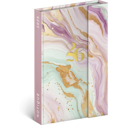 Határidőnapló mágnessel záródó, krémszínű lapokkal Pink Marble 110×160 mm, Presco Határidőnapló Presco