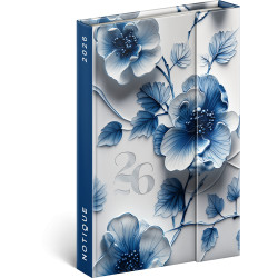 Határidőnapló mágnessel záródó, krémszínű lapokkal Porcelain Flower 110×160 mm, Presco Határidőnapló Presco