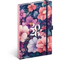 Keménytáblás notesz krémszínű lapokkal leszorító gumiszalaggal Bouquet 130x210mm, Presco Napló Presco