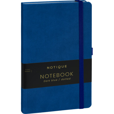 Keménytáblás notesz pontozott vonalozással krémszínű lapokkal leszorító szalaggal Dark blue 130x210mm, Presco