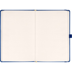Keménytáblás notesz pontozott vonalozással krémszínű lapokkal leszorító szalaggal Dark blue 130x210mm, Presco