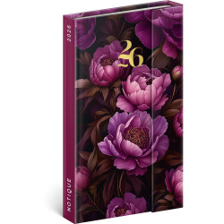 Határidőnapló mágnessel záródó, fehér lapokkal Purple Flowers 130x160 mm, Presco Határidőnapló Presco