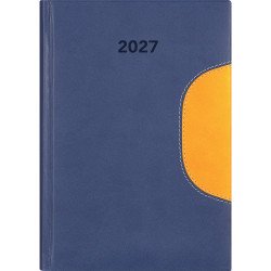 Határidőnapló Memphis A5 napi, fehér lapokkal kék-sárga Dayliner 2027. Határidőnapló Dayliner