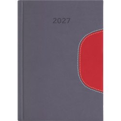Határidőnapló Memphis A5 napi, fehér lapokkal szürke-piros Dayliner 2027. Határidőnapló Dayliner