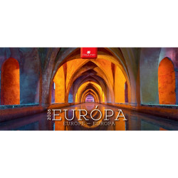 Képes asztali naptár Európa 320 x 150 mm, fehér lapokkal álló karton tartóval Dayliner 2026. Asztali naptár Dayliner