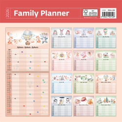 Falinaptár képes 300 x 300 mm, fehér lapokkal Family Planner Dayliner 2026. Falinaptár Dayliner