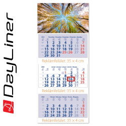 Speditőr naptár 3 tömb, 3 hónap Medium Club 350 × 755 mm, fehér lapokkal Erdő Dayliner 2026. Speditőr falinaptár Dayliner