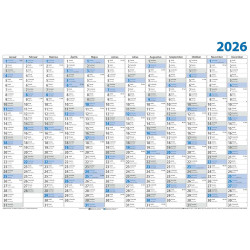 Plakátnaptár 980 × 680 mm, fehér lapokkal kék ívben Dayliner 2027. Plakátnaptár Dayliner