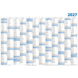 Plakátnaptár 980 × 680 mm, fehér lapokkal kék ívben Dayliner 2027. Plakátnaptár Dayliner