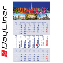 Speditőr naptár 1 tömb, 3 hónap Primus Club 300 × 480 mm, fehér lapokkal Budapest Dayliner 2026. Speditőr falinaptár Dayliner