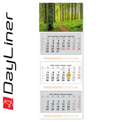 Speditőr naptár 3 tömb, 3 hónap SP-3 330 × 880 mm, fehér lapokkal Erdő Dayliner 2026. Speditőr falinaptár Dayliner