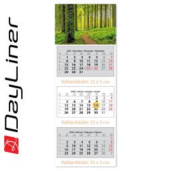 Speditőr naptár 3 tömb, 3 hónap SP-3 330 × 880 mm, fehér lapokkal Erdő Dayliner 2027. Speditőr falinaptár Dayliner