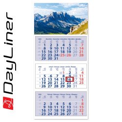 Speditőr naptár 3 tömb, 3 hónap Maxi Club 350 × 820 mm, fehér lapokkal Hegy Dayliner 2026. Speditőr falinaptár Dayliner