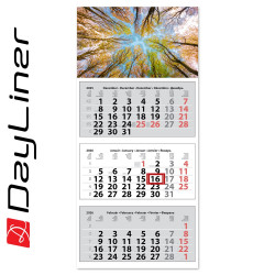 Speditőr naptár 3 tömb, 3 hónap Medium Classic 350 × 755 mm, fehér lapokkal Erdő Dayliner 2026. Speditőr falinaptár Dayliner