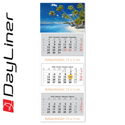 Speditőr naptár 3 tömb, 3 hónap SP-3 330 × 880 mm, fehér lapokkal Vízpart Dayliner 2027.