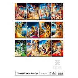 Falinaptár képes 315 × 630 mm, fehér lapokkal Surreal New Worlds Dayliner 2026. Falinaptár Dayliner