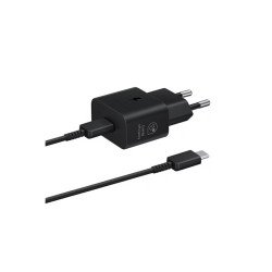 Töltő hálózati SAMSUNG Type-C aljzat (25W, GaN, PD gyorstöltő + Type-C kábel) fekete Telefontöltő Samsung