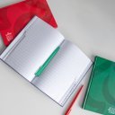 Golyóstoll 0,5mm, nyomógombos Eco Pen, test piros, írásszín kék