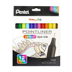 Rostirón, tűfilc készlet, 0,4 mm, Pentel Pointliner 12 klf. szín Tűfilc PENTEL