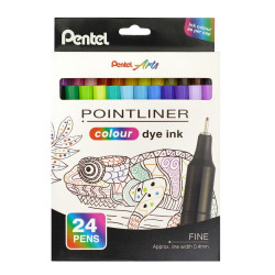Rostirón, tűfilc készlet, 0,4 mm, Pentel Pointliner 24 klf. szín Tűfilc PENTEL