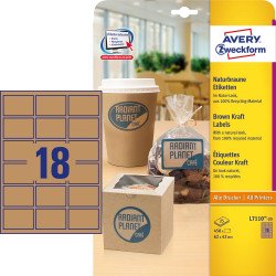 Etikett címke, 62 x42mm, környezetbarát 18 címke/lap, 25 lap/doboz, Avery barna Etikett - címke Avery