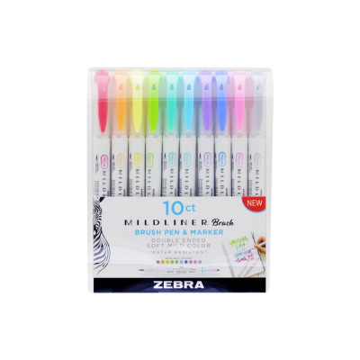 Ecsettoll készlet kétvégű Zebra Mildliner Brush&Marker Zebra 10 különböző szín