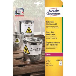 Etikett címke, 63,5 x33,9mm, időjárásálló poliészter, 24 címke/ív, 20 ív/doboz, Avery fehér Etikett - címke Avery