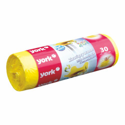 Szemeteszsák köthető füles 20 liter 45 x 50 cm 8 mikron 30 db/tekercs York_ 090650 sárga Szemeteszsák York
