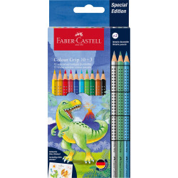 Színes ceruza készlet háromszögletű GRIP DINOSZAURUSZ + matrica Faber-Castell 10+3klf. szín Színesceruza Faber - Castell