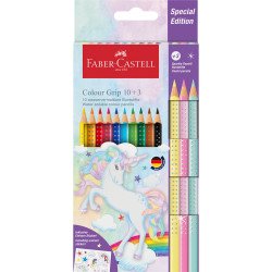 Színes ceruza készlet háromszögletű GRIP UNIKORNIS + matrica Faber-Castell 10+3klf. szín Színesceruza Faber - Castell
